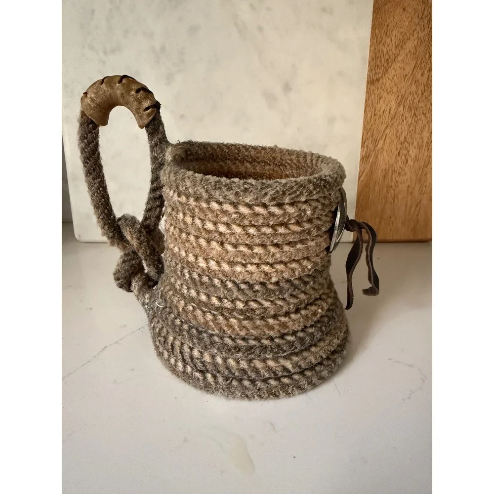 Lariat Rope Beer Mug‎ set Holder Western Star Concho Leather Tassel Drink cowboy